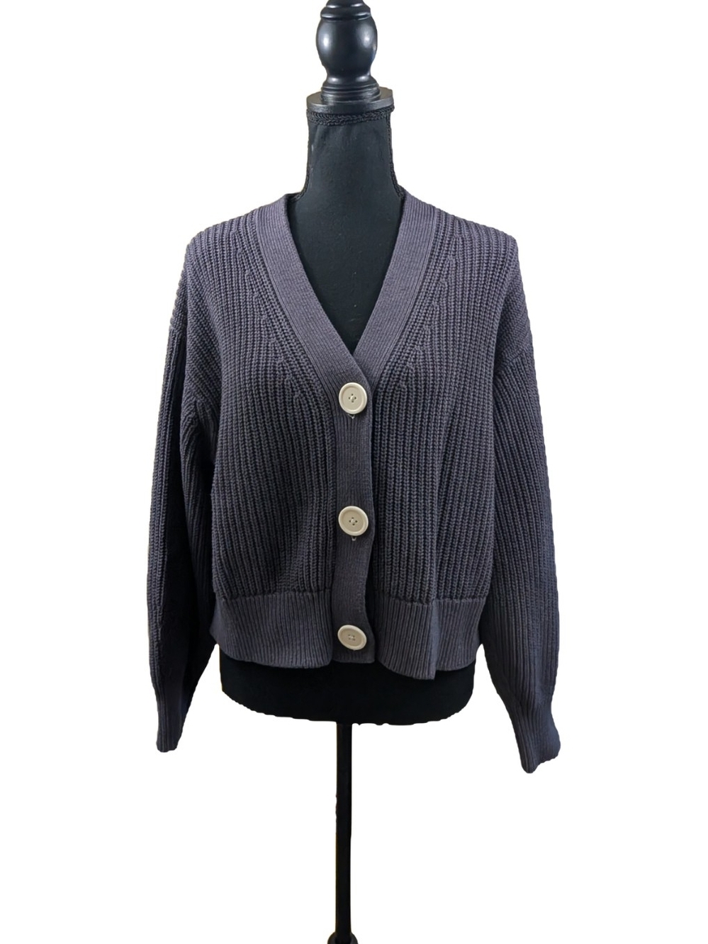 Forever 21 Charcoal Purple Oversized Button-Up Cardigan